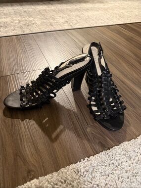 Nickels Black Woven Slingback Block Heels